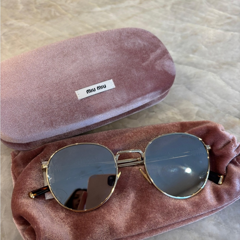 Miu Miu Gold Frame Sunglasses with Brown Lenses - Picture 2 of 2